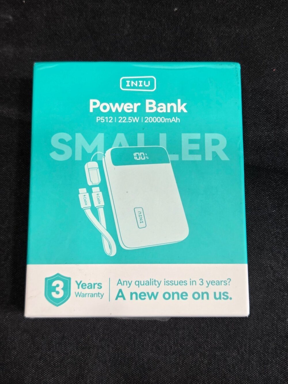 INIU P512 Power Bank 20000mAh 22.5W Fast Charge w/ Built-in Cables
